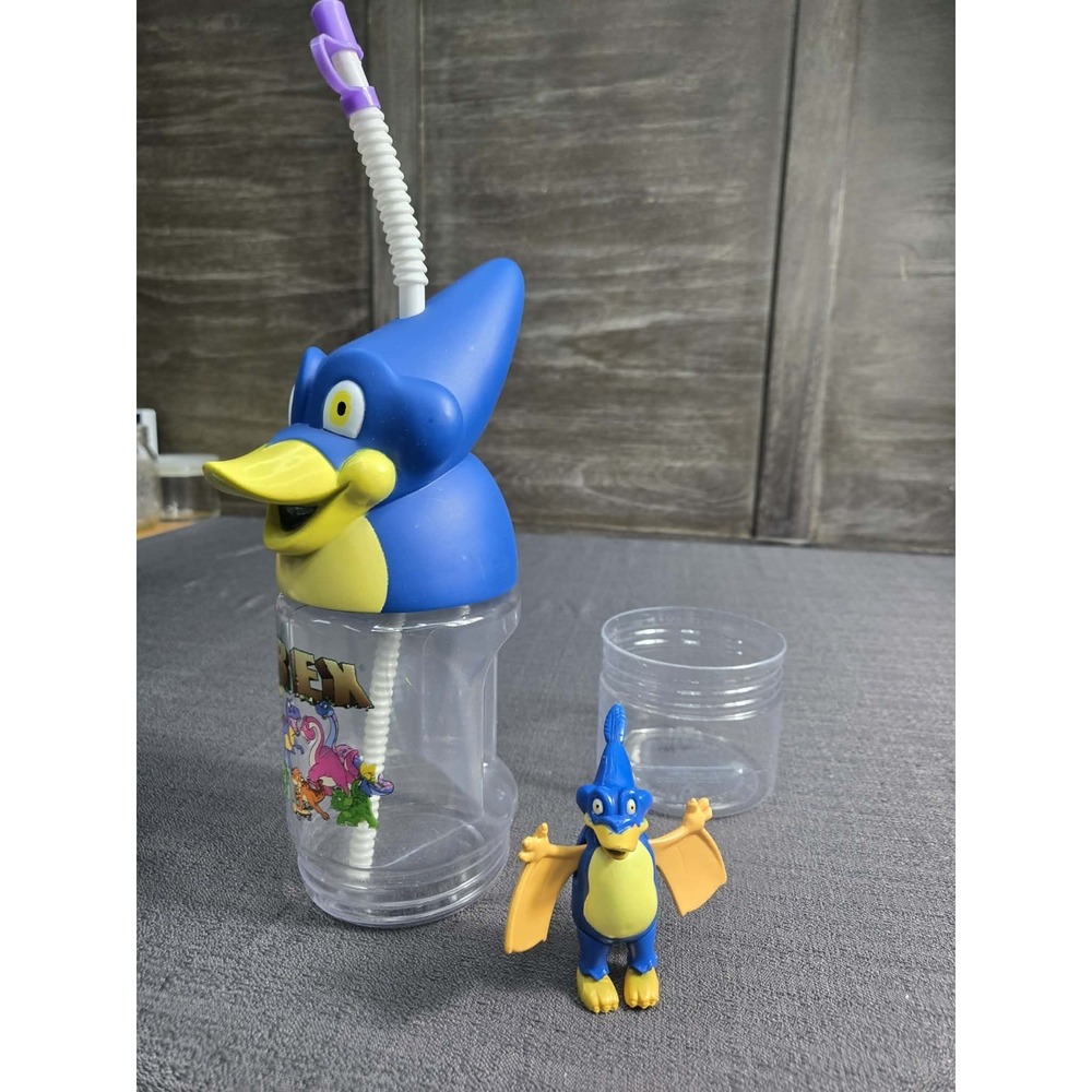 Rainforest Cafe T-Rex Pterodactyl Souvenir Cup Figure Straw Complete Set